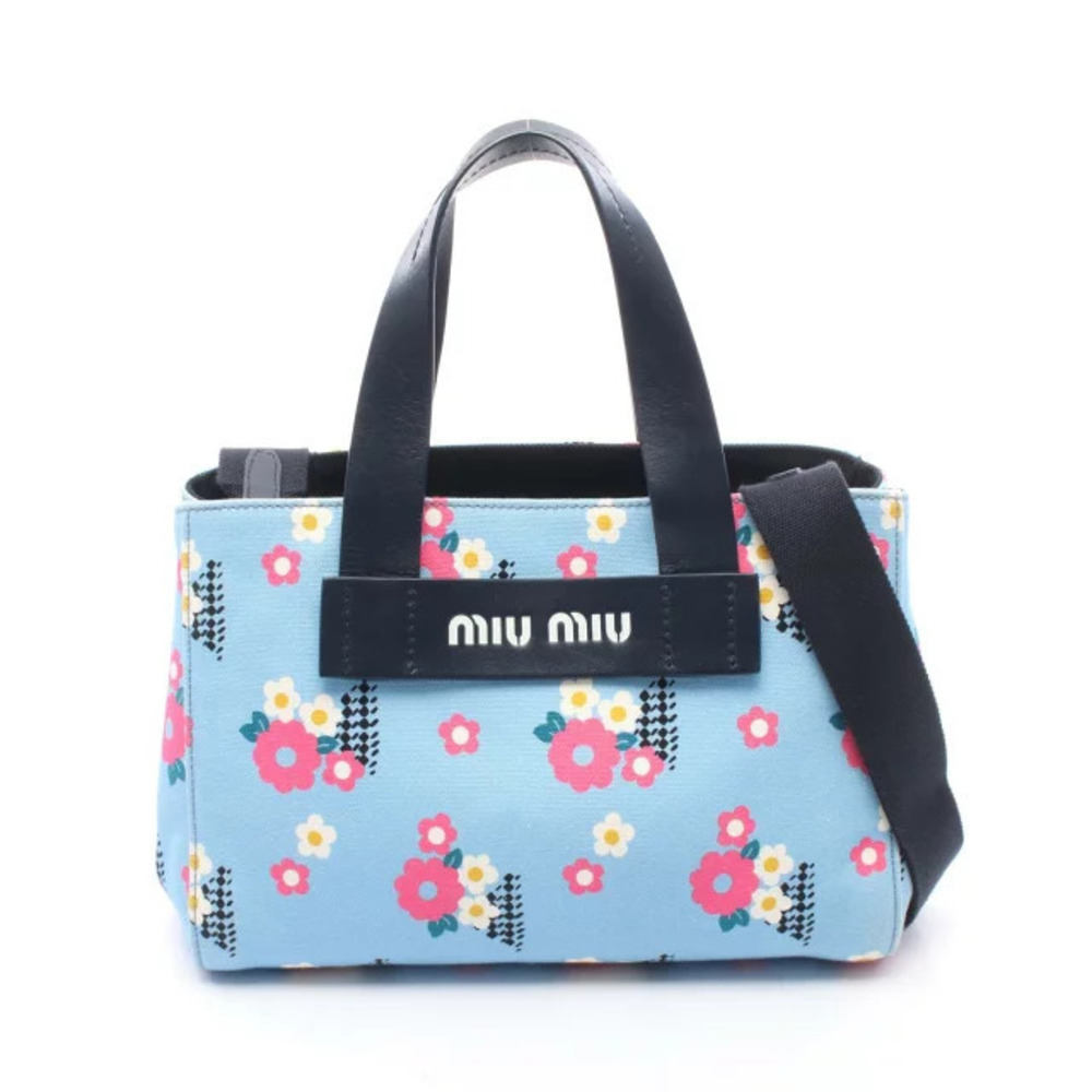 Miu Miu CANAPA FIORI Handbag Canvas Leather Blue Navy Blue Multicolor